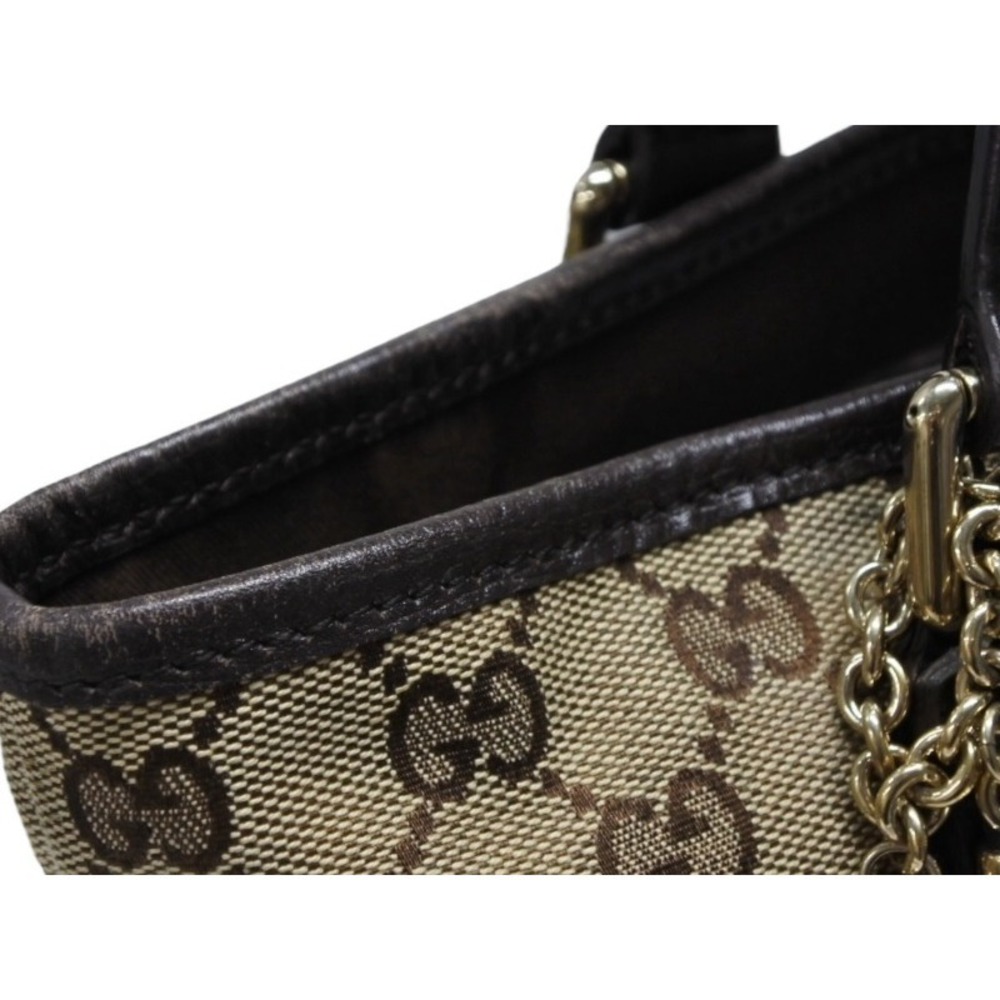 Gucci Leather Beige Green Tan Canvas Red GG Handbag Line Sherry - Picture 5 of 9
